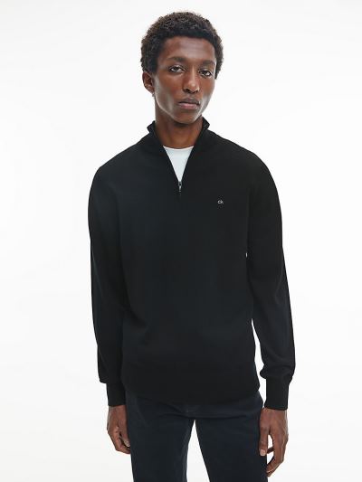 Calvin Klein Ruhák HU547754 | Calvin Klein Superior Wool Zip Neck Férfi Pulóver Fekete